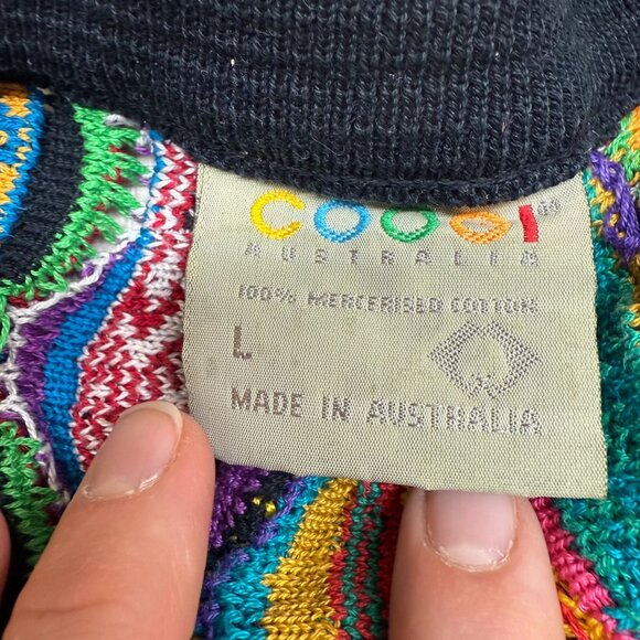 ✅Womens L Coogi Australia Cardigan 3D Knit Sweater Multicolor Mercerized Cotton - Picture 2 of 13